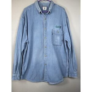 Vintage Lee Denim Collection Button Down Shirt‎ Mens Size XL Blue Long Sleeve
